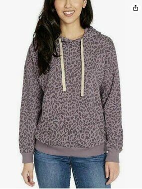 Buffalo David Bitton Iris Mauve Leopard Super Soft Hooded Pullover Sweatshirt L